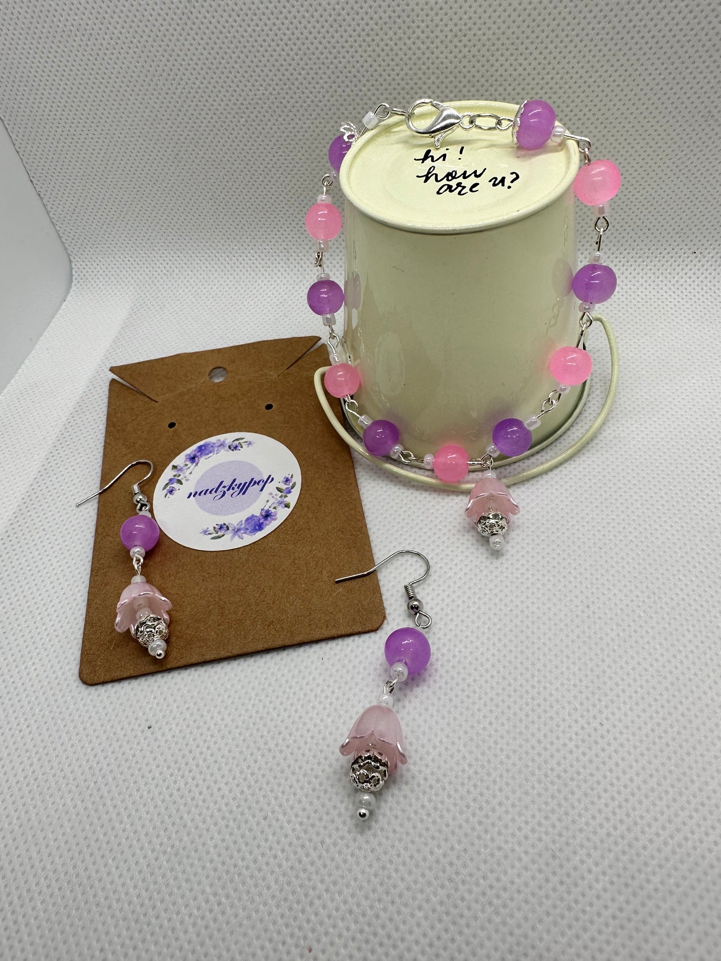 Handmade earring and bracelet set, glass beads