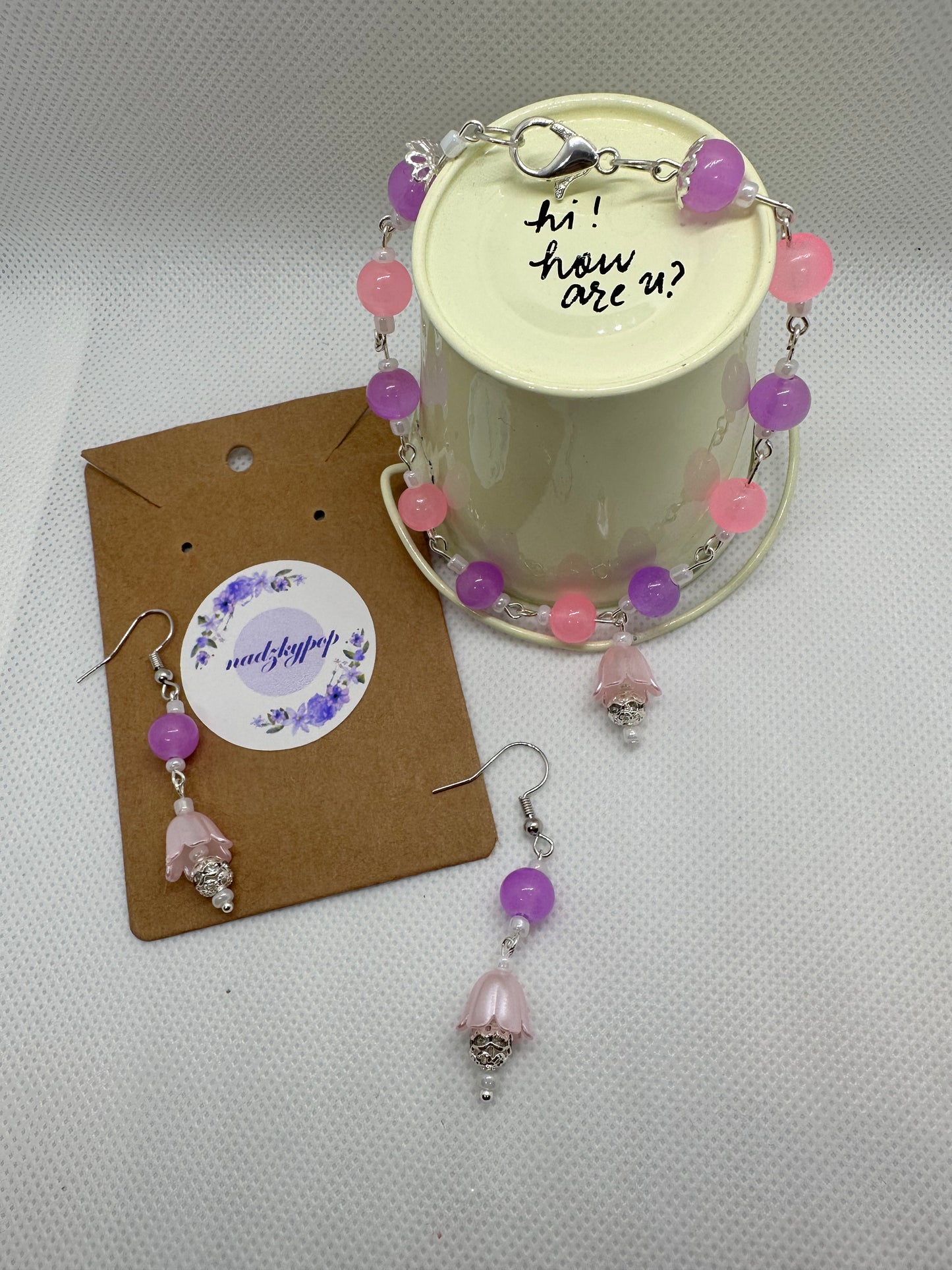 Handmade earring and bracelet set, glass beads