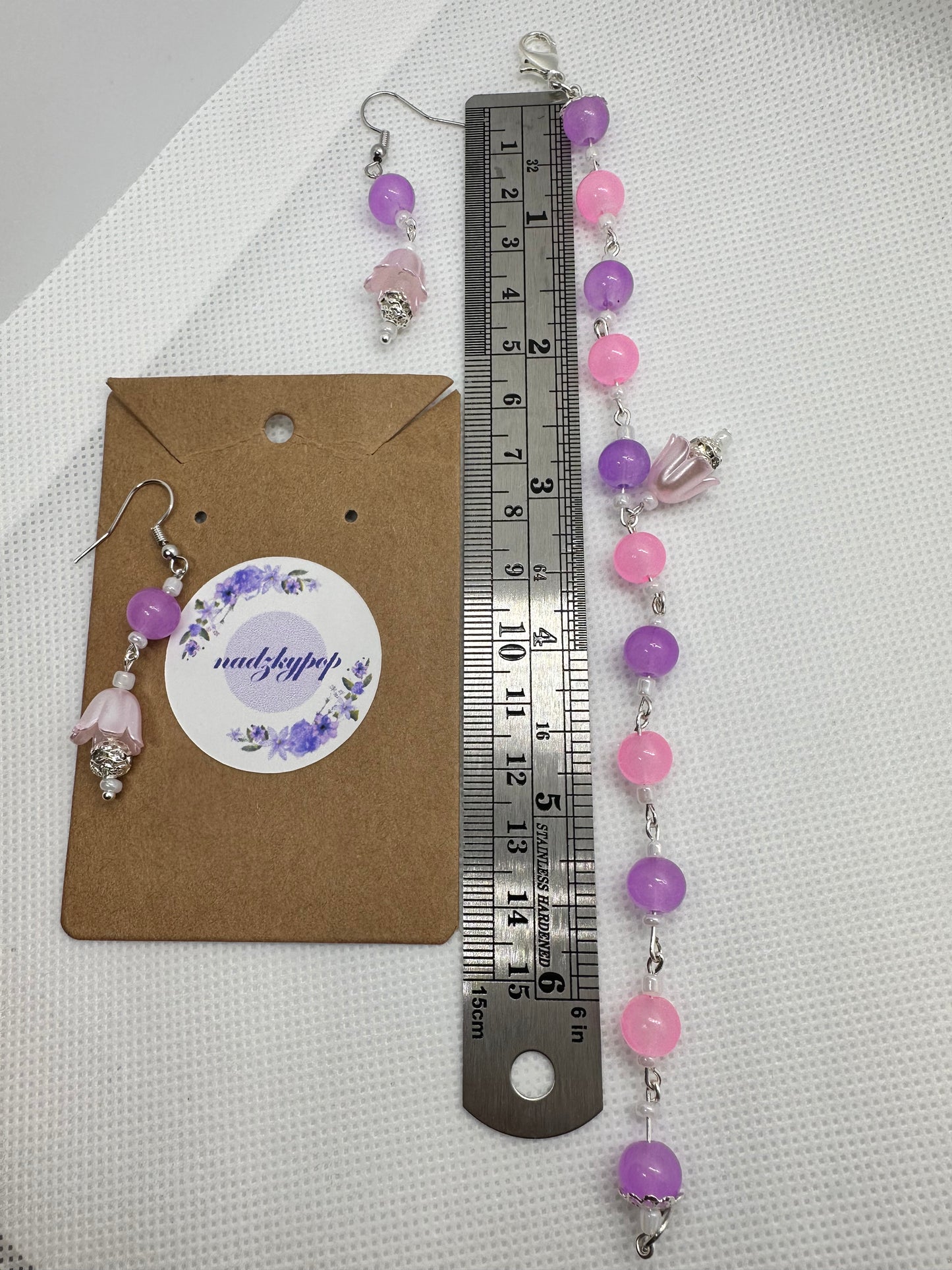 Handmade earring and bracelet set, glass beads